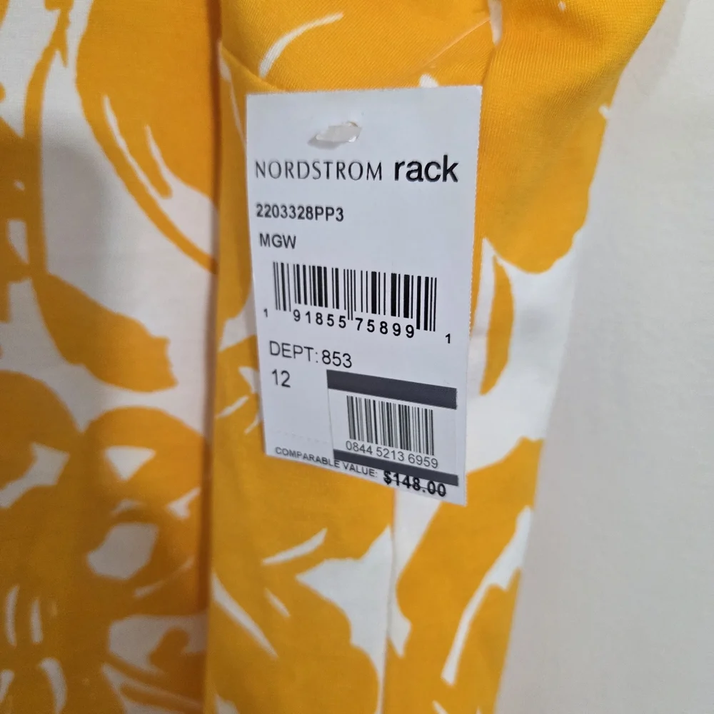 NWT Trina Turk Zile Dress Yellow Floral Size 12 Ruffle Sheath Sleeveless Midi - Picture 6 of 12